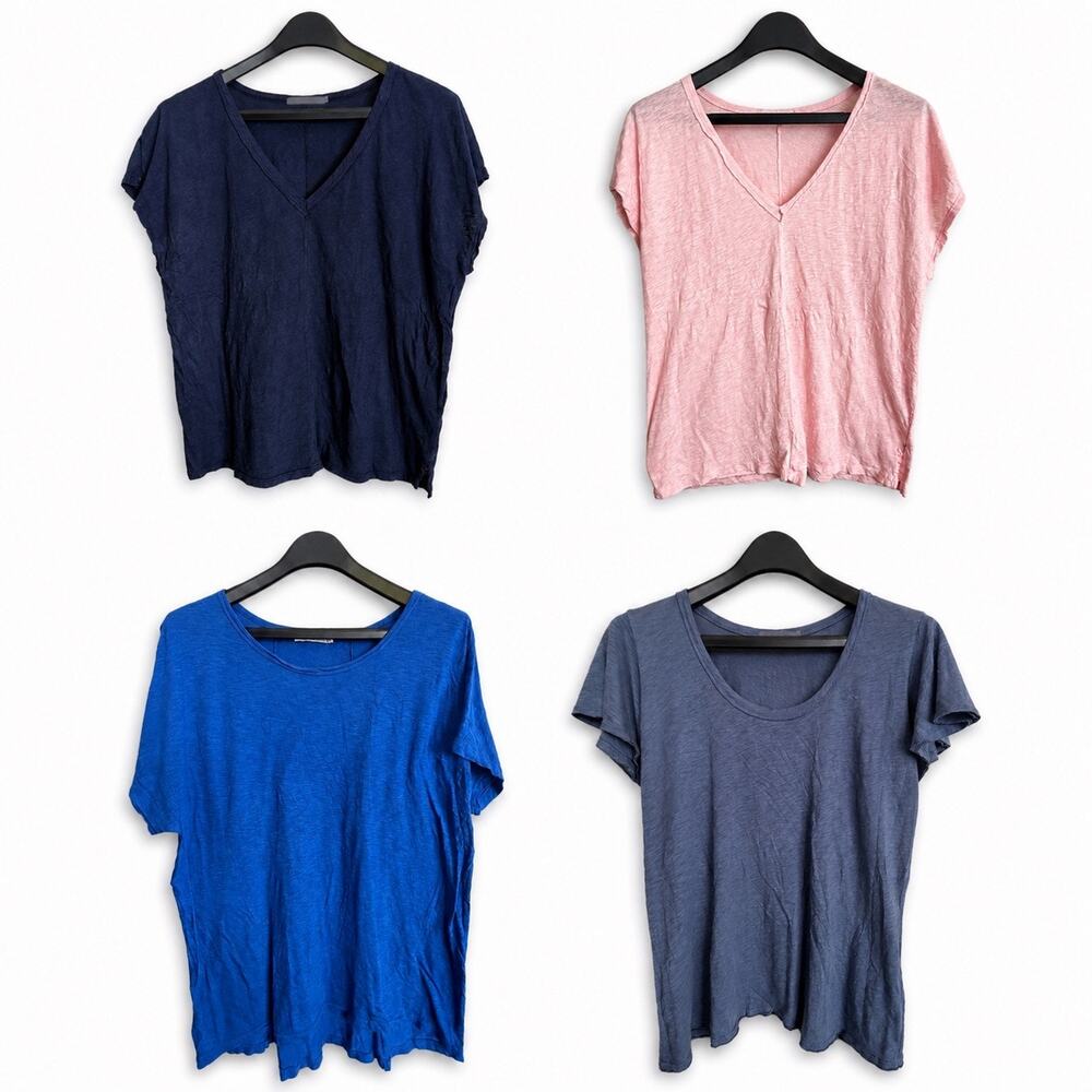 Michael Stars 4pc Supima Cotton Tee Lot OS Blue Pink Gray Navy Slub Basics